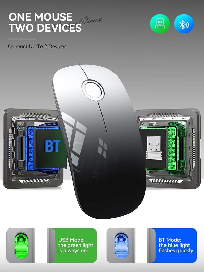 RAPIQUE Bluetooth Wireless Mouse - (BT5.1+USB) Dual Connectivity, Quiet Click, Low Power, and 1600 DPI, Portable Cordless Mouse for Laptop, MacBook Pro/Air, iPad (White to Black) - Image 3